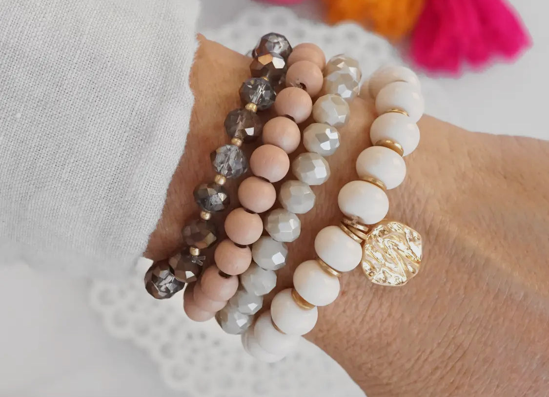 Beaded Bracelets Set with Textured Charm