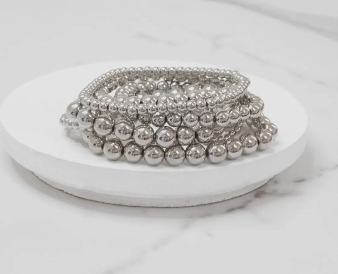 Multi Size Ball Beaded Bracelet Stack (gold or silver)