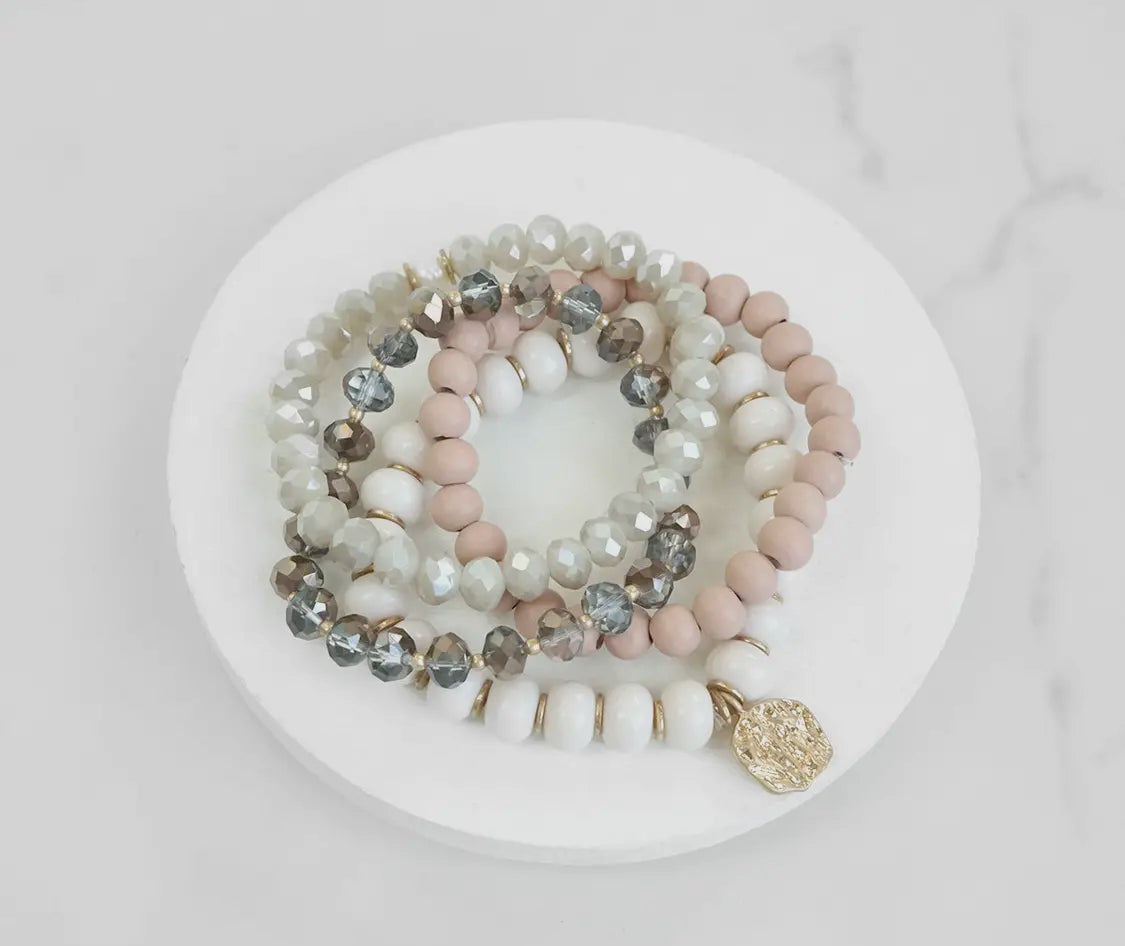 Beaded Bracelets Set with Textured Charm