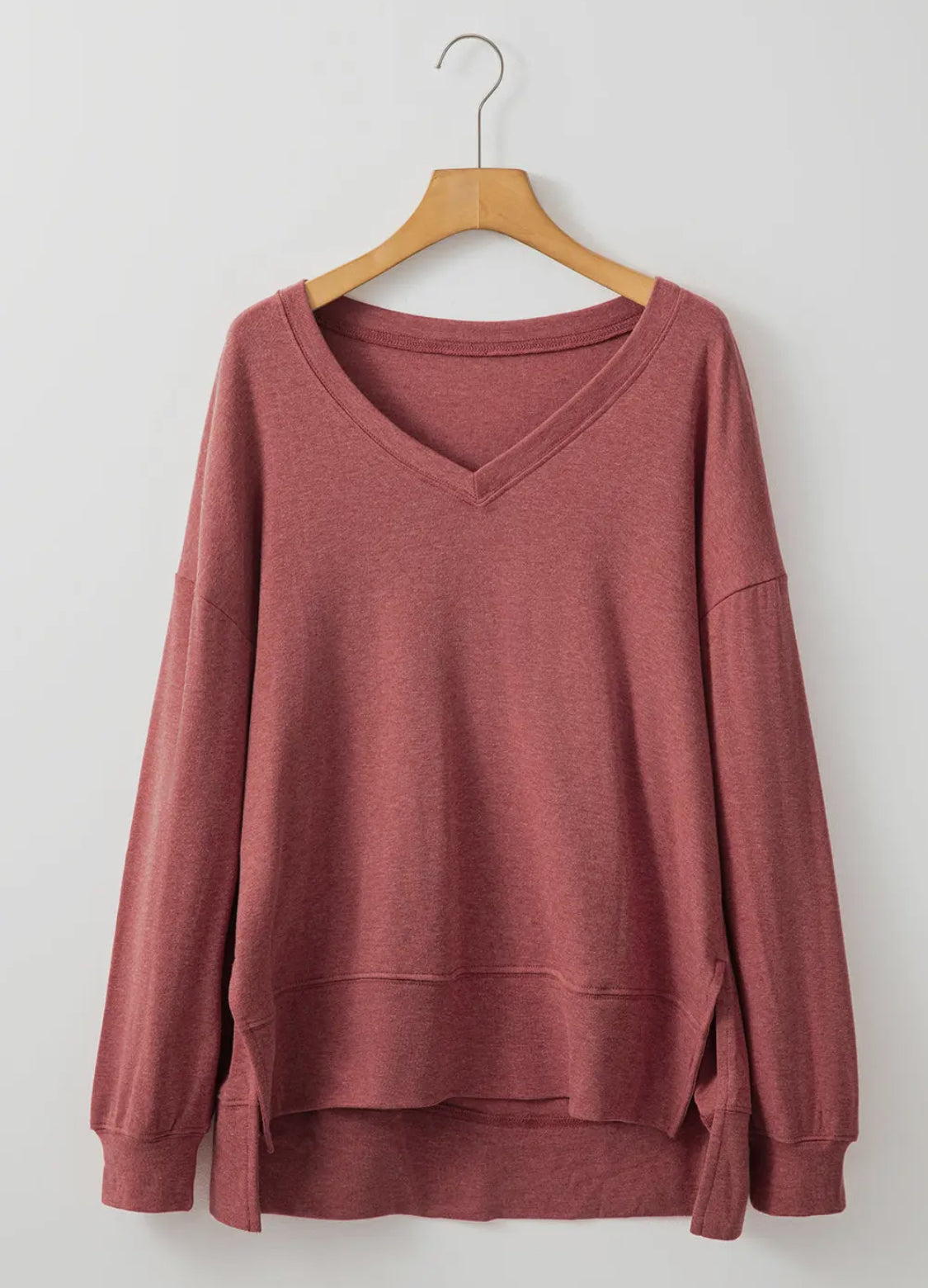 Red Side Slit V-Neck High/Low Tunic