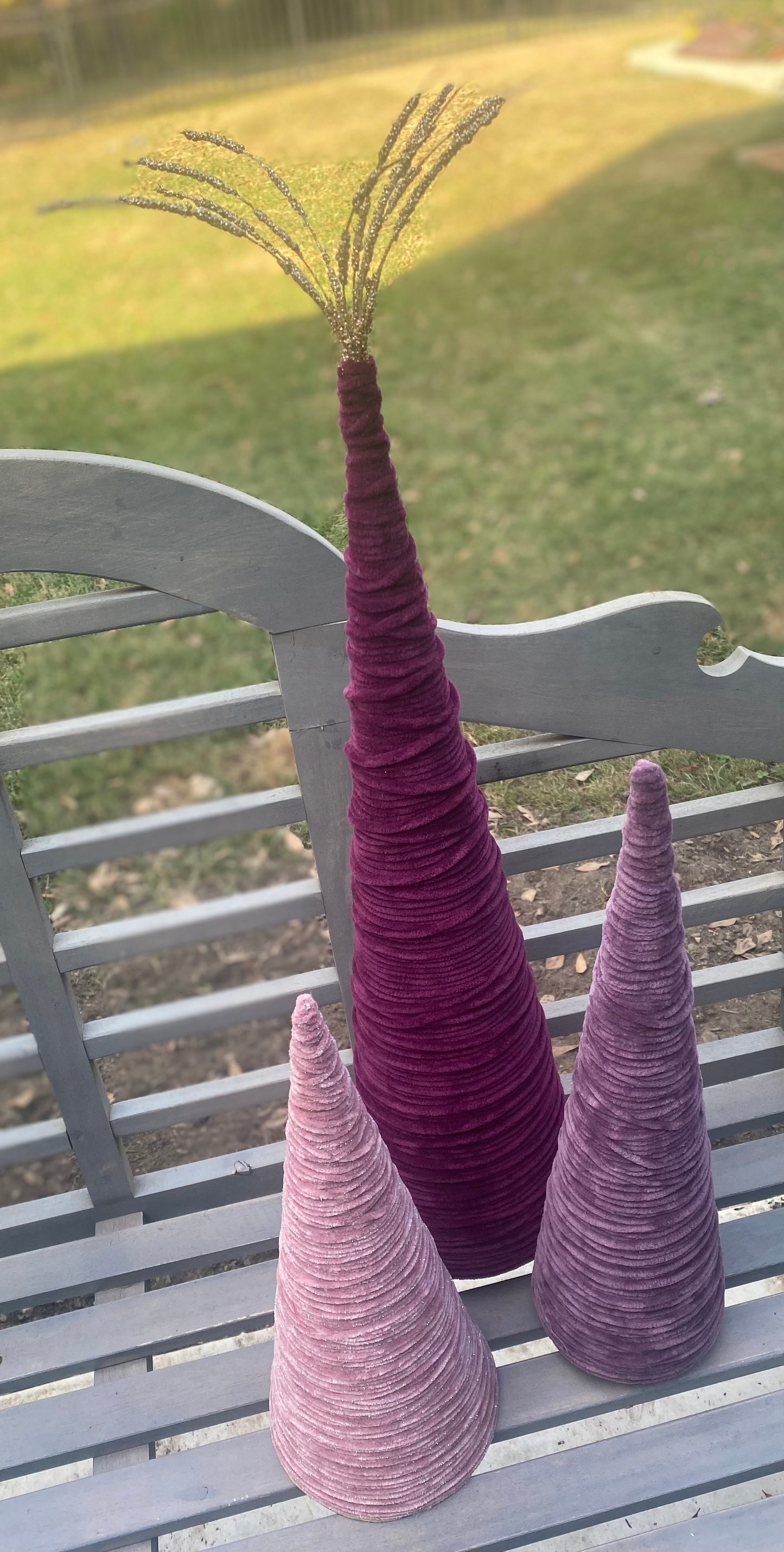 Set of 3 Chenille, Velvet or Mixed Yard Christmas Trees (Santa Hats Included)