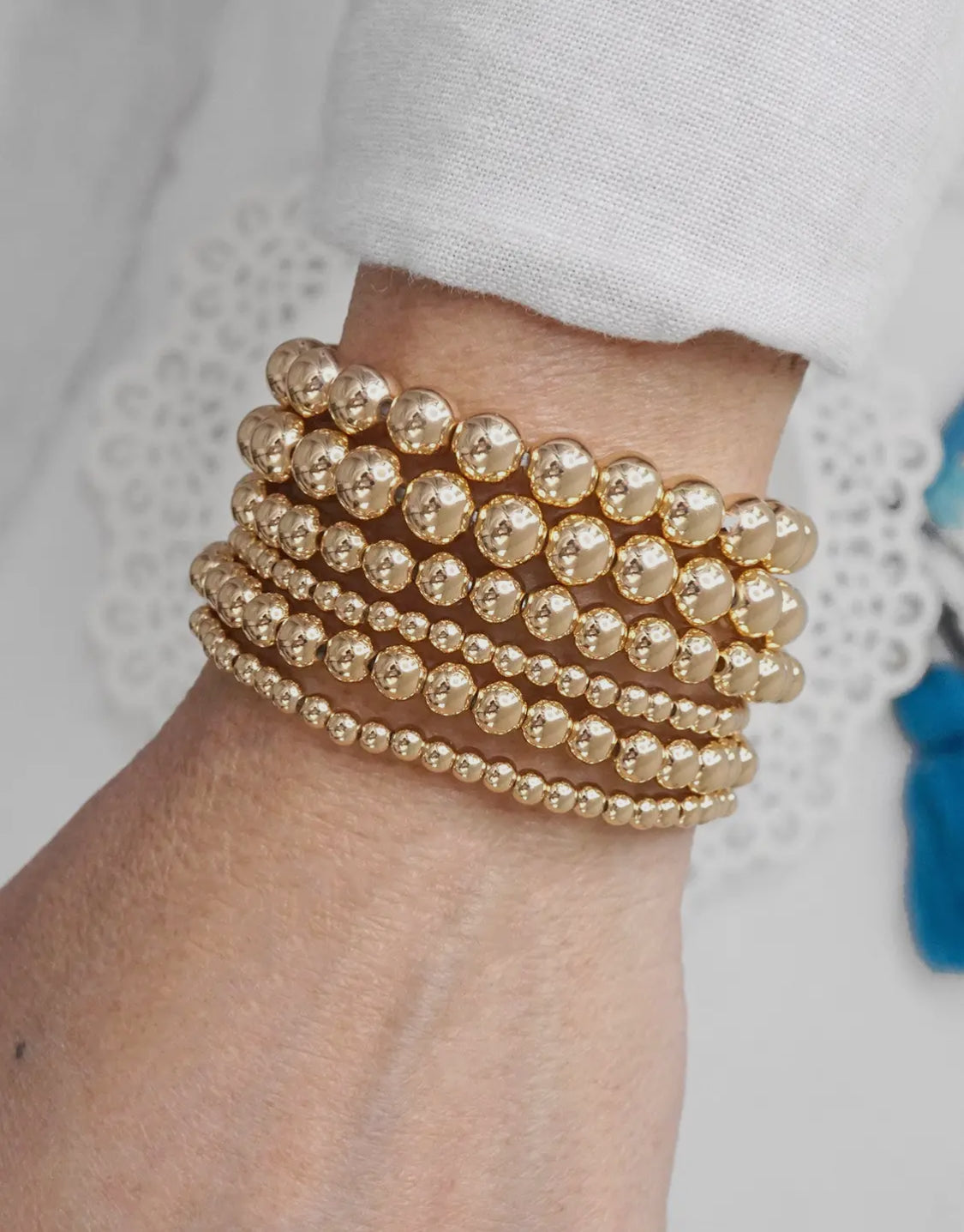Multi Size Ball Beaded Bracelet Stack (gold or silver)
