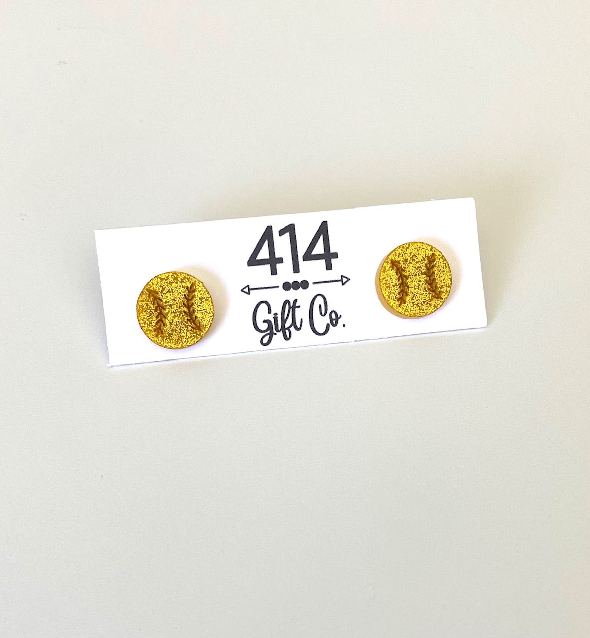 Gold Glitter Acrylic Softballs Stud Earrings