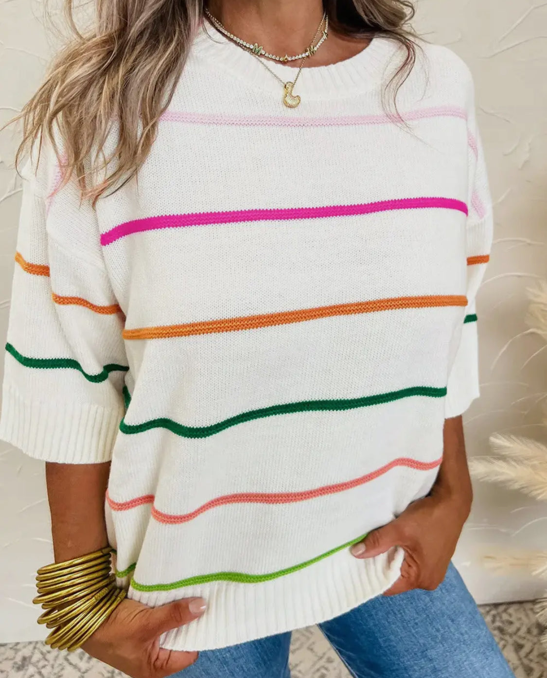 White Color-Striped Sweater