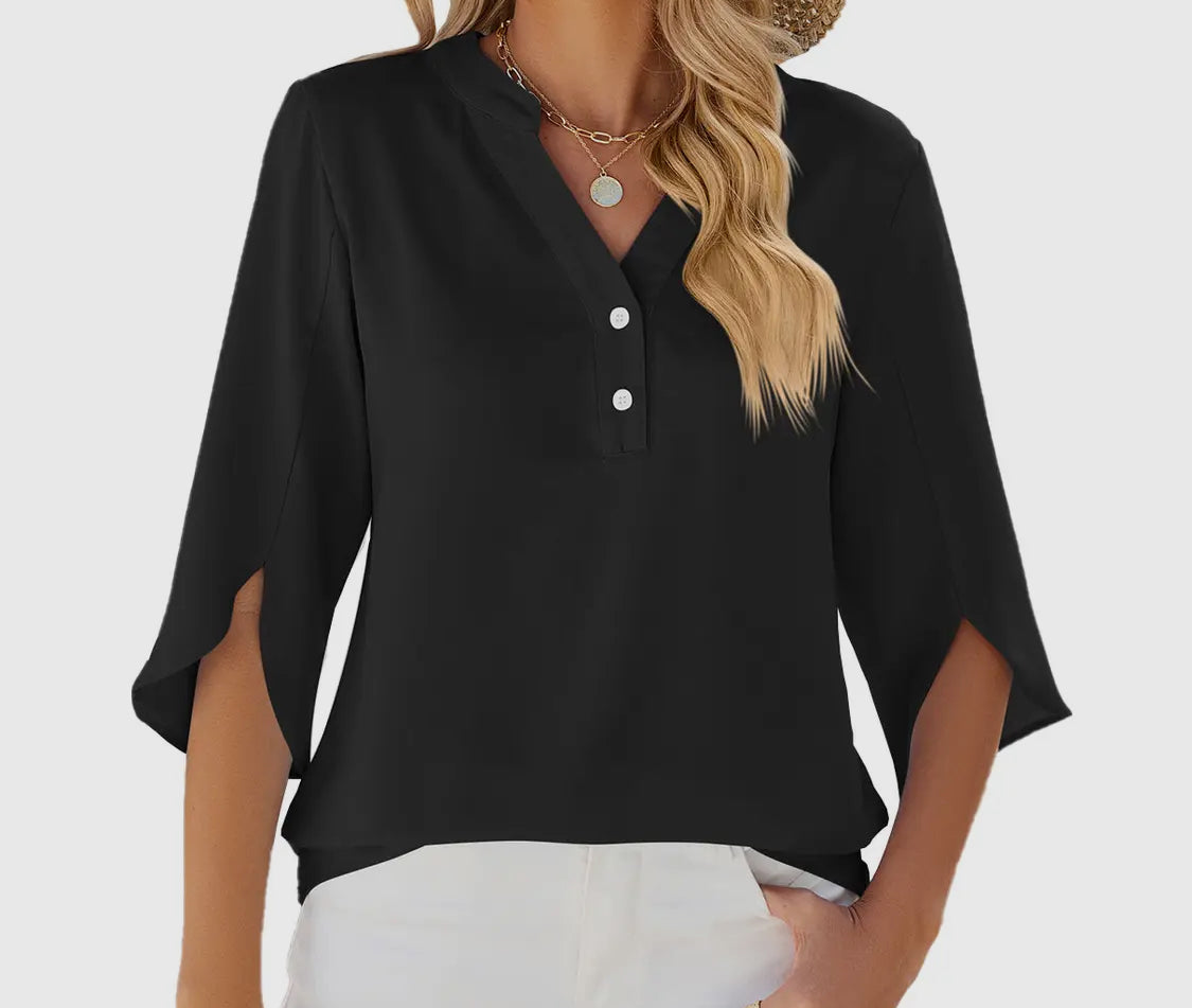 V-Neck Medium Sleeve Chiffon Top