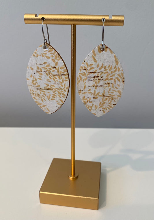 Golden Floral Cork & Leather Earrings