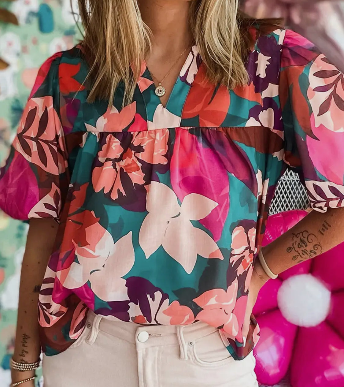 Puff Sleeve Floral Print Blouse