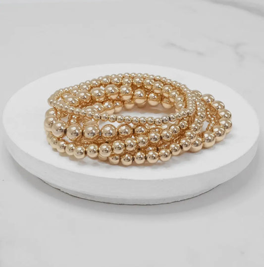 Multi Size Ball Beaded Bracelet Stack (gold or silver)